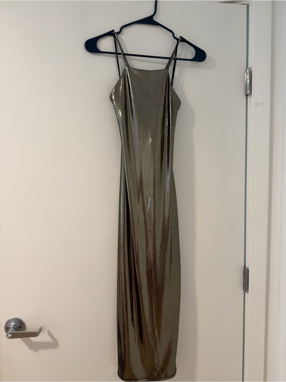 Forever 21 Metallic Olive Green Slip Maxi Dress